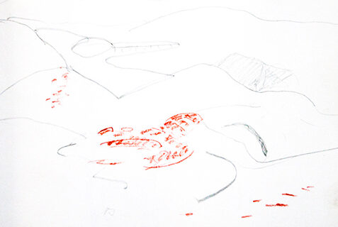 Le territoire de Grace vu de haut, Cabris 2014, crayon sur papier et sanguine, sketchbook